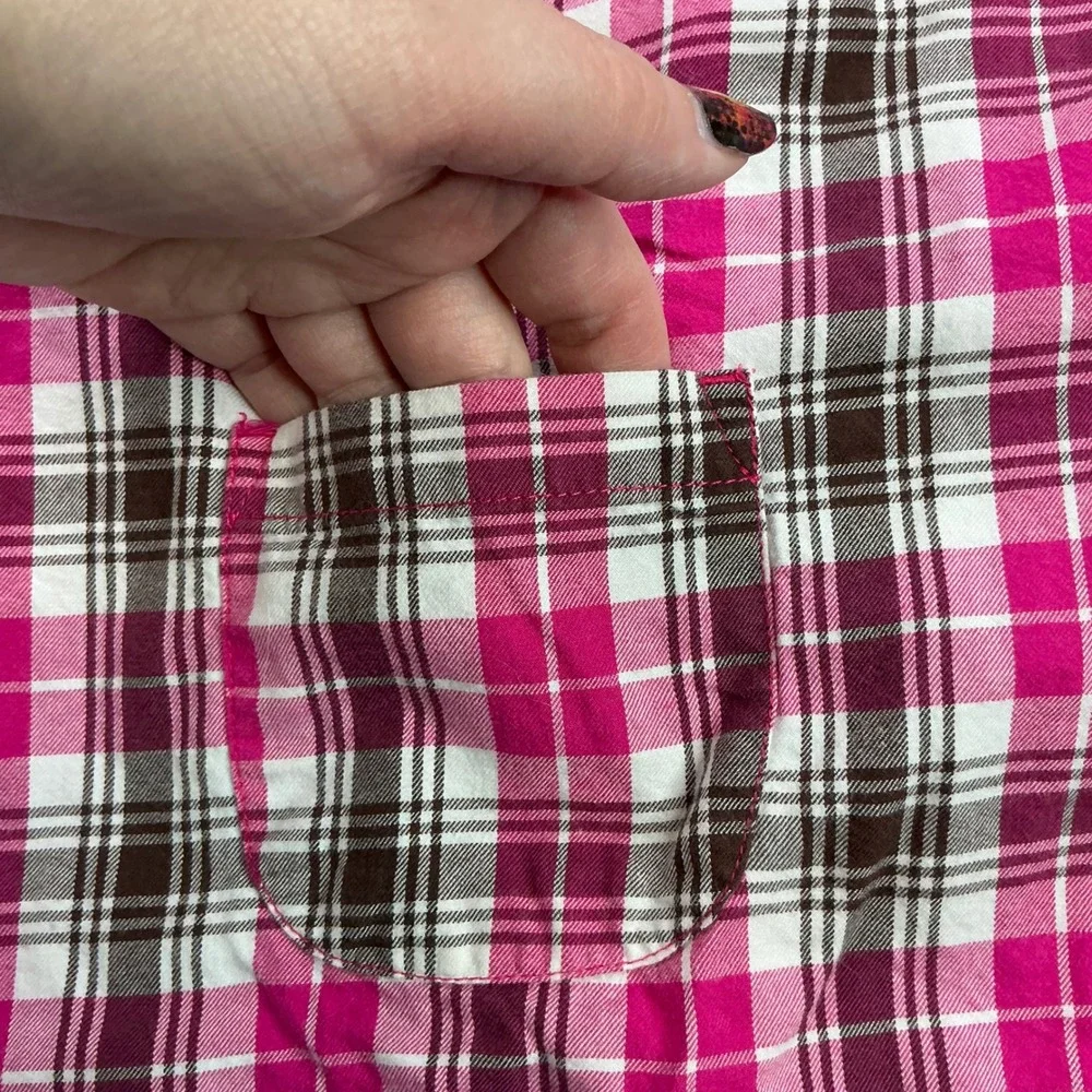 Carter's Pink Plaid Tunic Top Kids Size 6 Roll-Tab Sleeve Cotton Henley